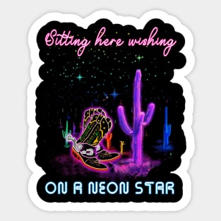 Sitting Here Wishing On A Neon Star Mountains Cowgirl Boots Quote Musics Sticker